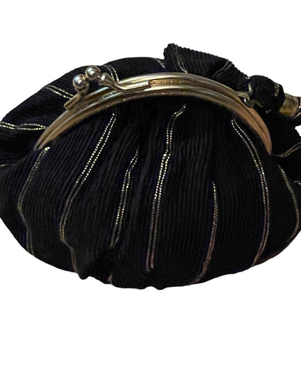 Antique gold & black fabric sateen Wristlet change purse 1800s-1900s