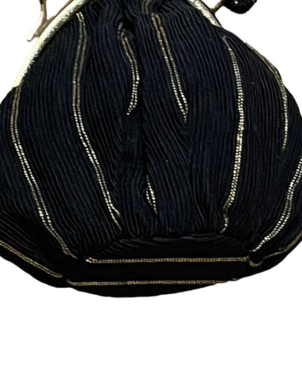 Antique gold & black fabric sateen Wristlet change purse 1800s-1900s