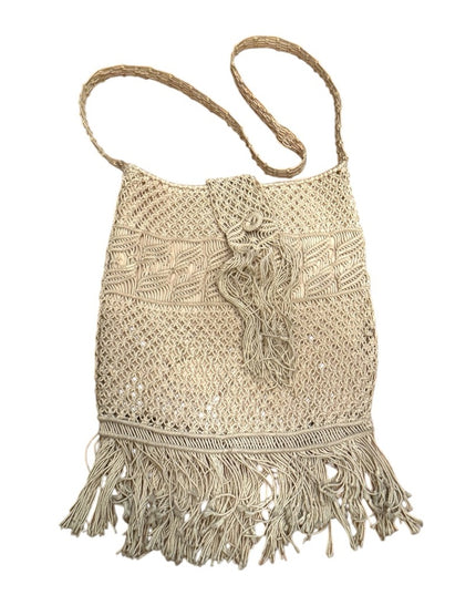 Vintage cotton macrame style purse Boho hippie shoulder bag  1970’s fringe