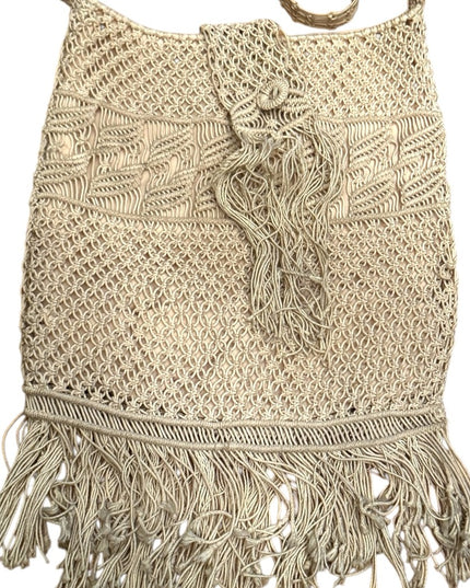 Vintage cotton macrame style purse Boho hippie shoulder bag  1970’s fringe