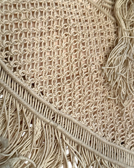 Vintage cotton macrame style purse Boho hippie shoulder bag  1970’s fringe