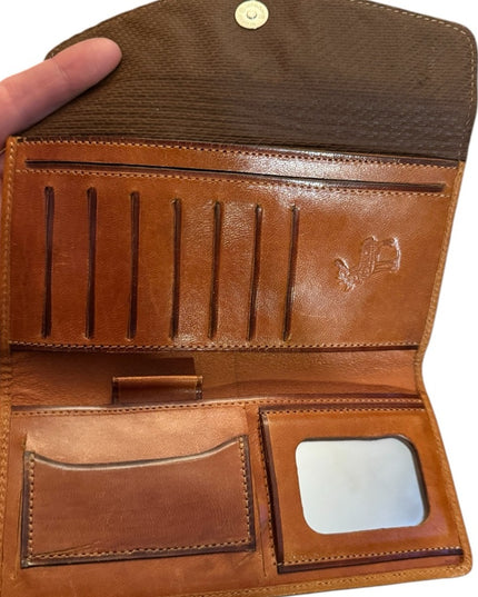 Brown Leather Embossed Wallet Vintage brown leather tooled Mexico Embossed