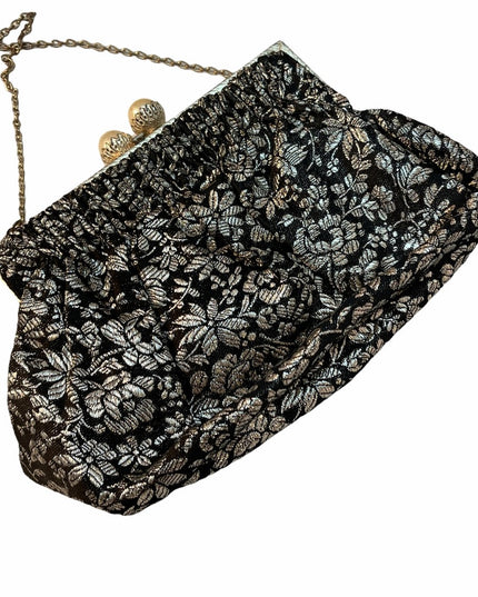Antique Silver black flower Paris France purse metallic