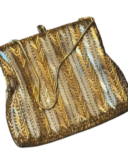 Vintage 1959s Gold and Silver Chevron Mico beaded Evening Bag wristlet