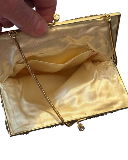 Vintage 1959s Gold and Silver Chevron Mico beaded Evening Bag wristlet