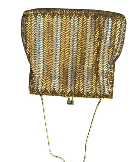 Vintage 1959s Gold and Silver Chevron Mico beaded Evening Bag wristlet