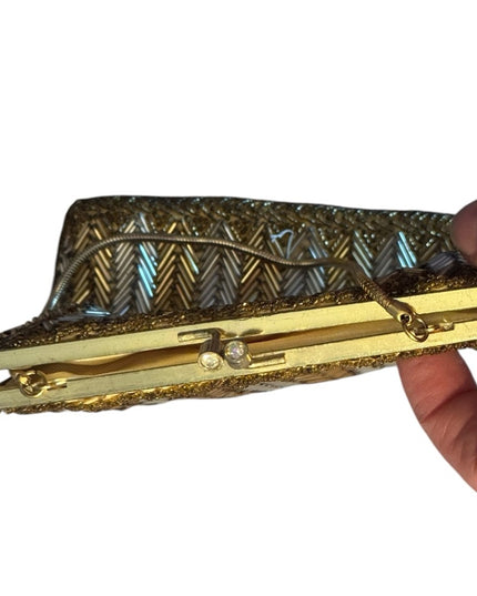 Vintage 1959s Gold and Silver Chevron Mico beaded Evening Bag wristlet