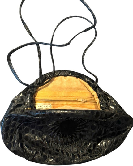 Vintage 1960s Lovely Textured Black Leather  Handbag shoulder purse
