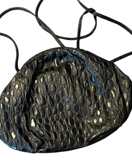 Vintage 1960s Lovely Textured Black Leather  Handbag shoulder purse