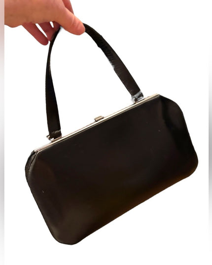 Vintage 1950s Black leather Jackie Oh Mid Century Handbag purse