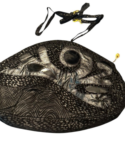 Vintage Reptile printed purse shoulder Bag - Black and Silver leather suede