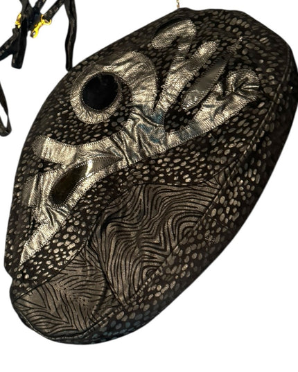 Vintage Reptile printed purse shoulder Bag - Black and Silver leather suede