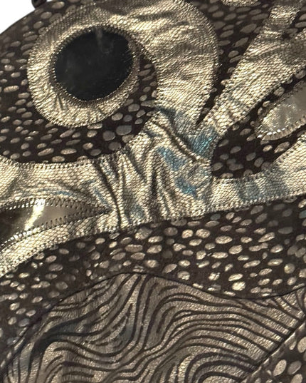 Vintage Reptile printed purse shoulder Bag - Black and Silver leather suede