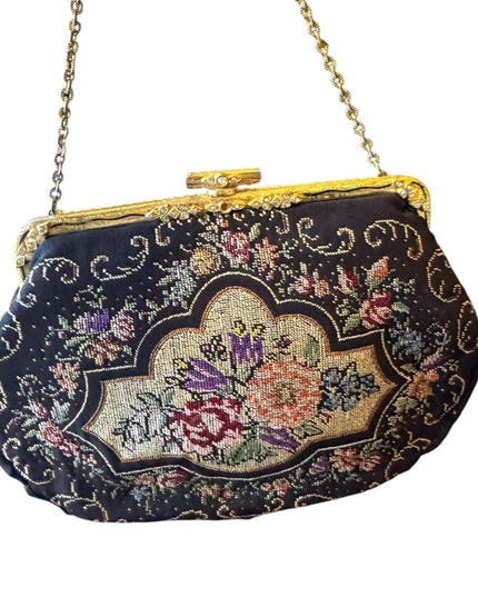 Elegant Vintage handmade 1940s Floral petite point Embroidered wristlet