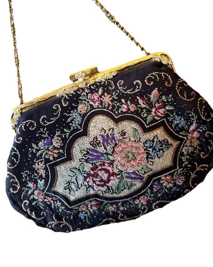 Elegant Vintage handmade 1940s Floral petite point Embroidered wristlet