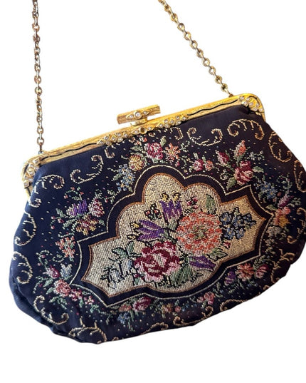 Elegant Vintage handmade 1940s Floral petite point Embroidered wristlet