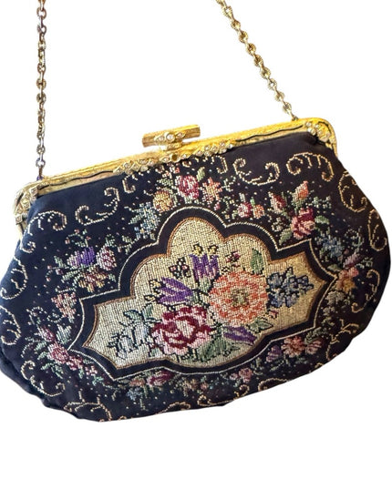Elegant Vintage handmade 1940s Floral petite point Embroidered wristlet
