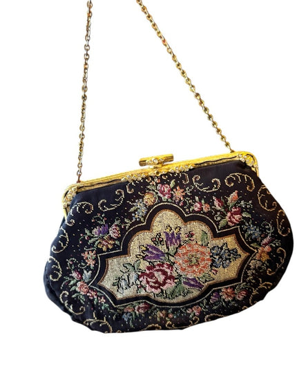 Elegant Vintage handmade 1940s Floral petite point Embroidered wristlet