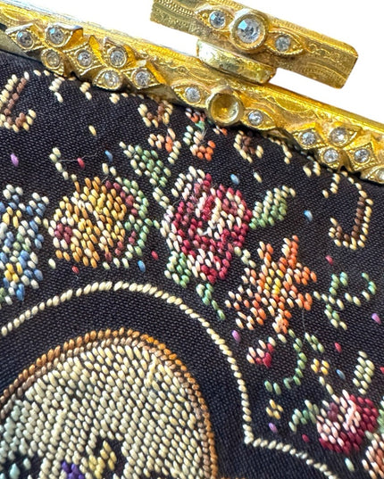 Elegant Vintage handmade 1940s Floral petite point Embroidered wristlet