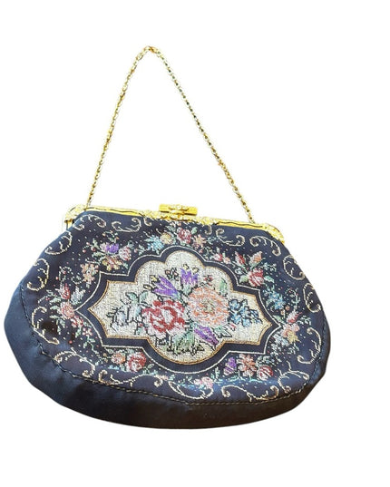 Elegant Vintage handmade 1940s Floral petite point Embroidered wristlet