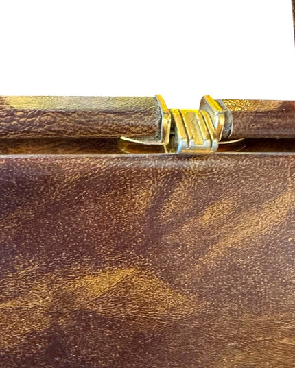 Elegant Vintage 1950s A frame leather handbag, top handle purse, whisky