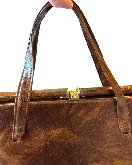 Elegant Vintage 1950s A frame leather handbag, top handle purse, whisky