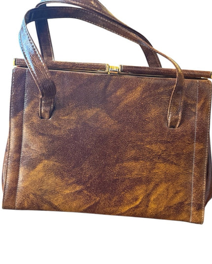 Elegant Vintage 1950s A frame leather handbag, top handle purse, whisky