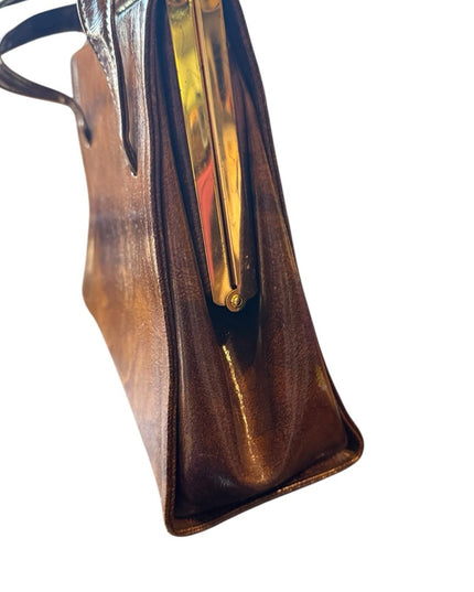 Elegant Vintage 1950s A frame leather handbag, top handle purse, whisky