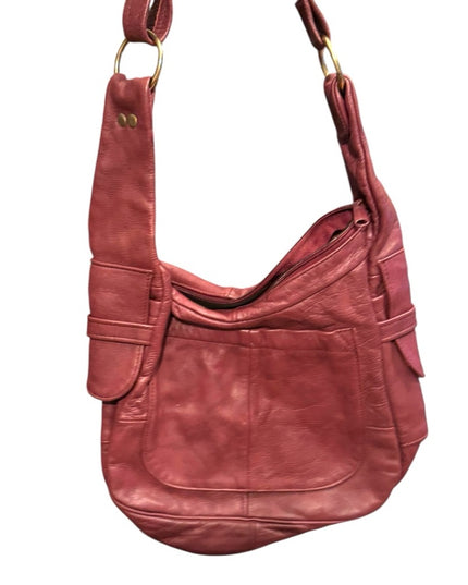Elegant Vintage Burgundy Pink Leather Shoulder Bag 1970s