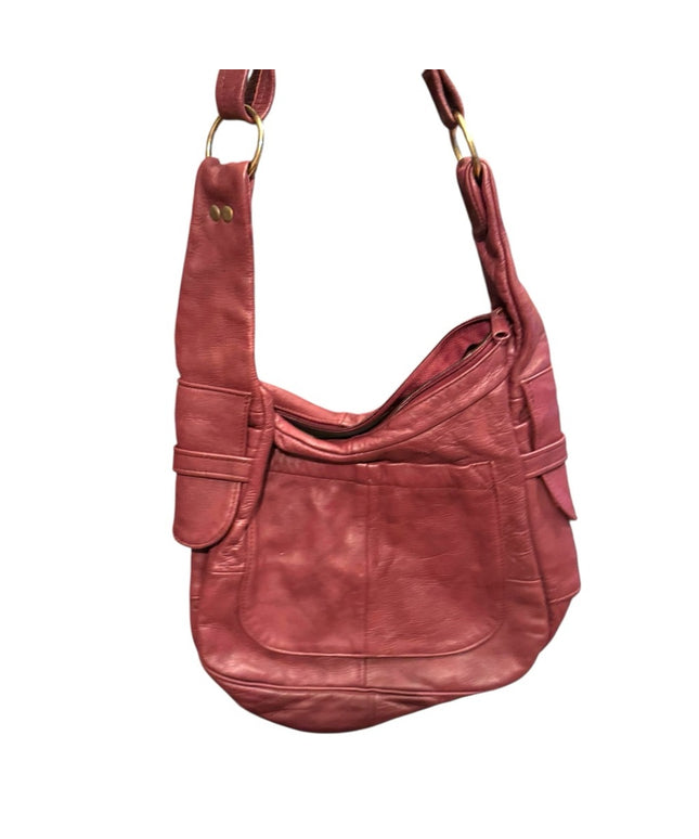 Elegant Vintage Burgundy Pink Leather Shoulder Bag 1970s