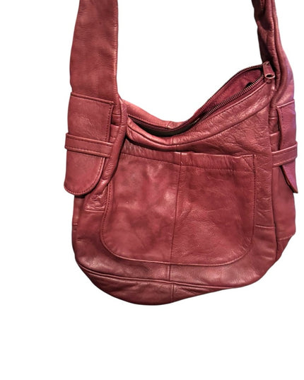 Elegant Vintage Burgundy Pink Leather Shoulder Bag 1970s