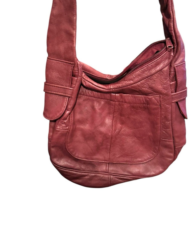 Elegant Vintage Burgundy Pink Leather Shoulder Bag 1970s