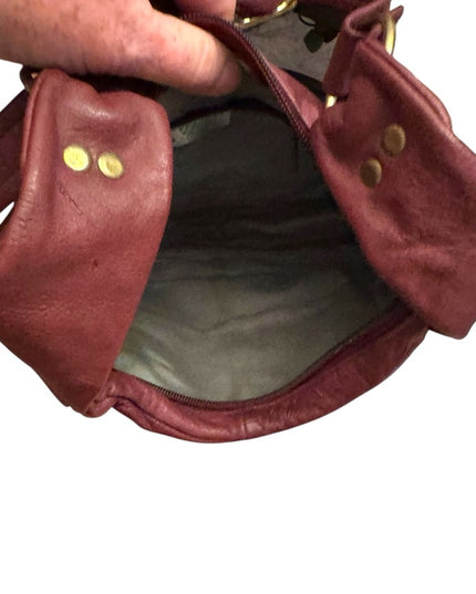 Elegant Vintage Burgundy Pink Leather Shoulder Bag 1970s