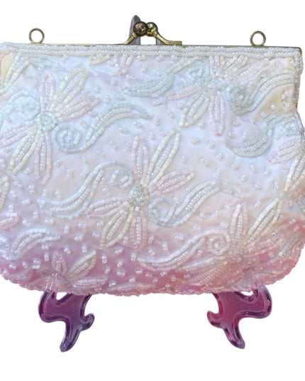 Beautiful beaded vintage purse pastel flowers 1960