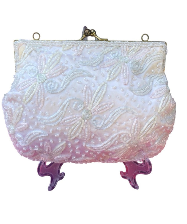 Beautiful beaded vintage purse pastel flowers 1960