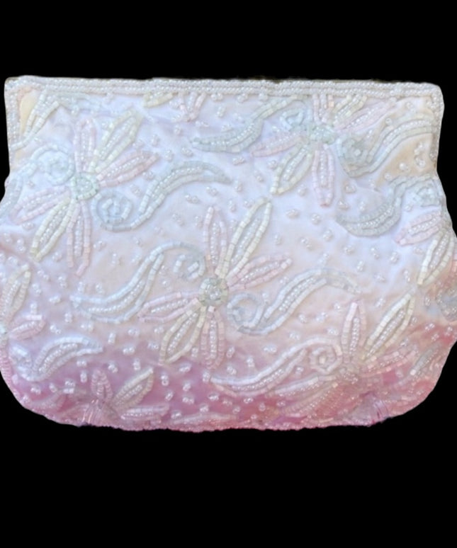 Beautiful beaded vintage purse pastel flowers 1960