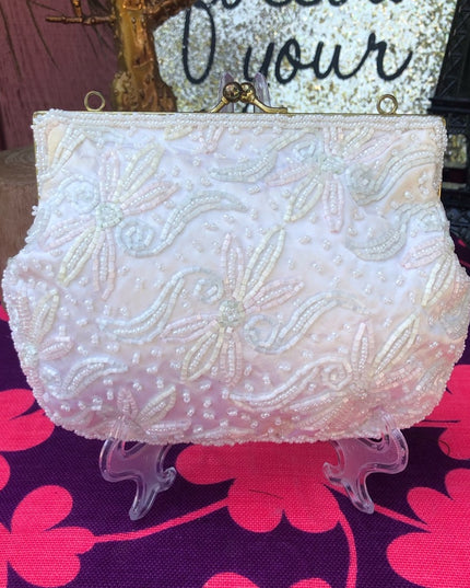 Beautiful beaded vintage purse pastel flowers 1960
