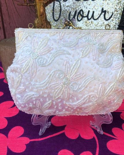 Beautiful beaded vintage purse pastel flowers 1960
