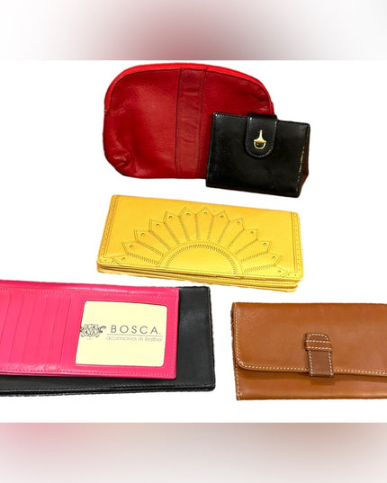 - LOT of 6 Good cond Various  Leather wallets pink black red brown