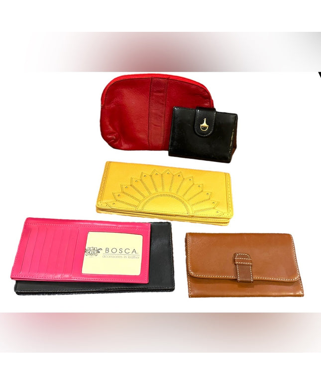 - LOT of 6 Good cond Various  Leather wallets pink black red brown