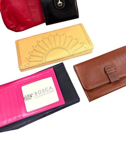 - LOT of 6 Good cond Various  Leather wallets pink black red brown