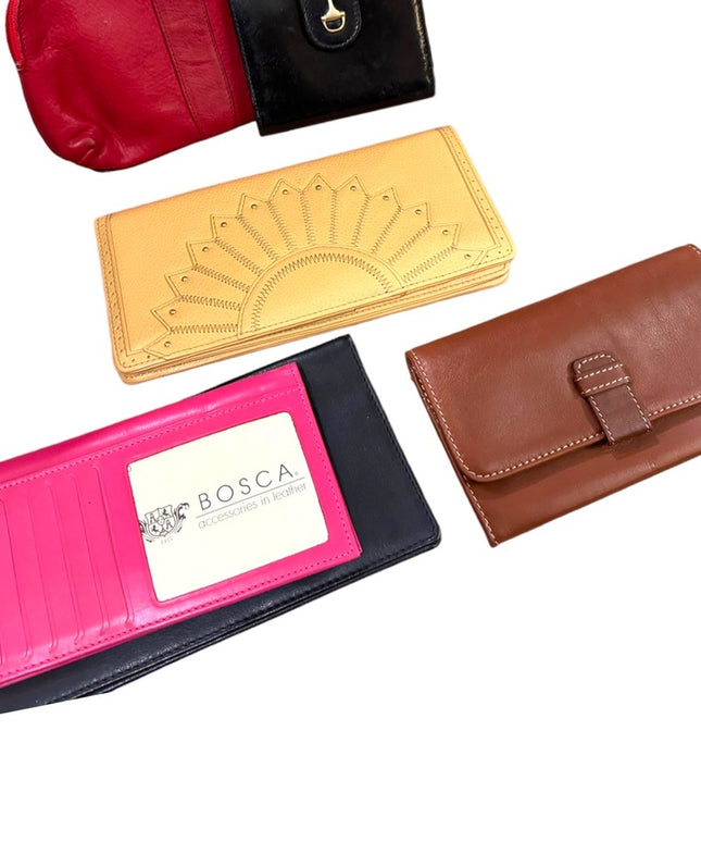 - LOT of 6 Good cond Various  Leather wallets pink black red brown