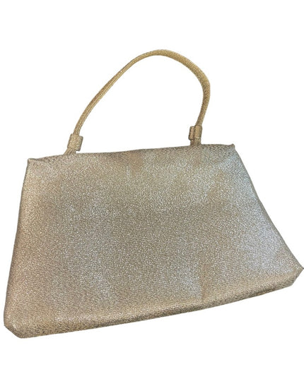 Vintage 1950s Wristlet clutch silver metalic evening even wedding bag party