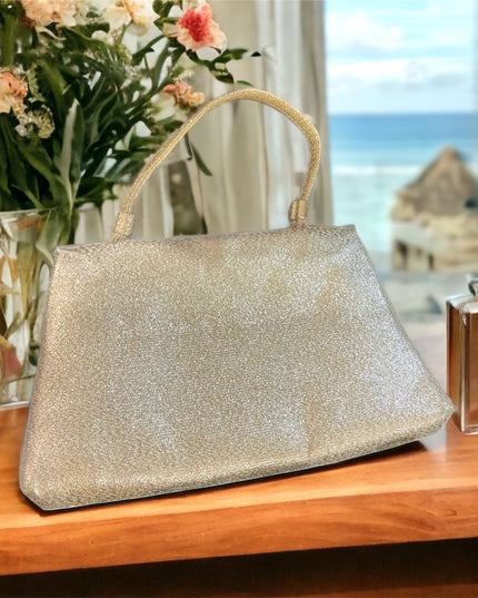 Vintage 1950s Wristlet clutch silver metalic evening even wedding bag party