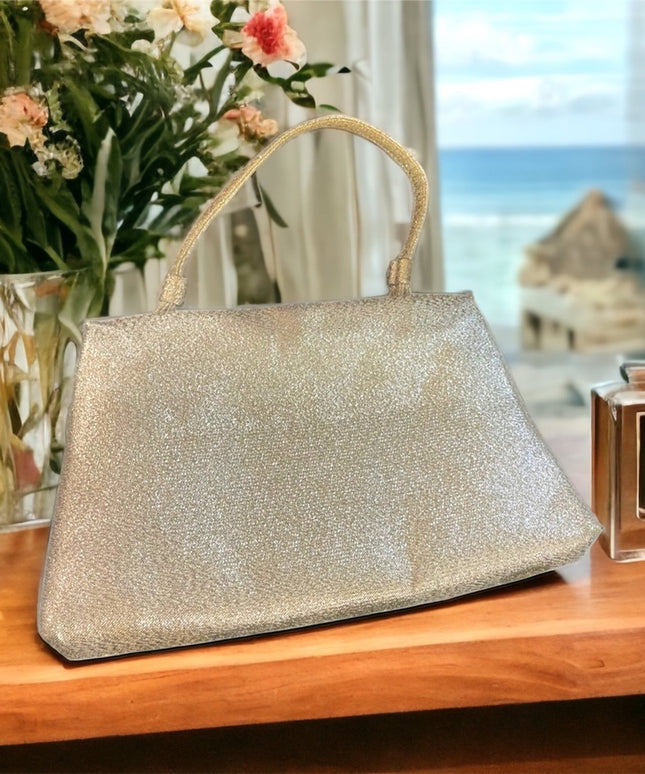 Vintage 1950s Wristlet clutch silver metalic evening even wedding bag party