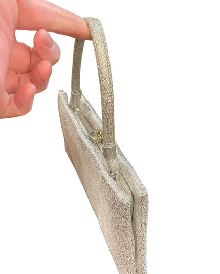 Vintage 1950s Wristlet clutch silver metalic evening even wedding bag party