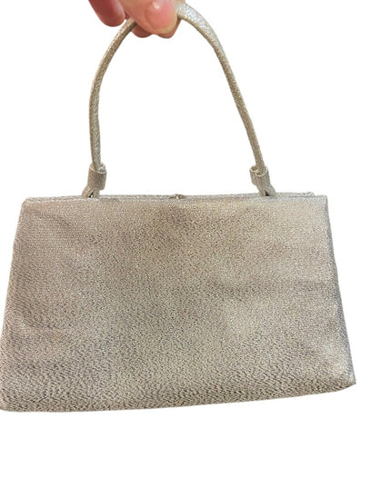 Vintage 1950s Wristlet clutch silver metalic evening even wedding bag party