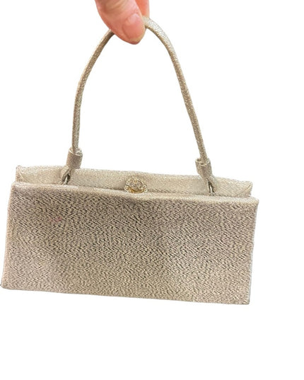 Vintage 1950s Wristlet clutch silver metalic evening even wedding bag party