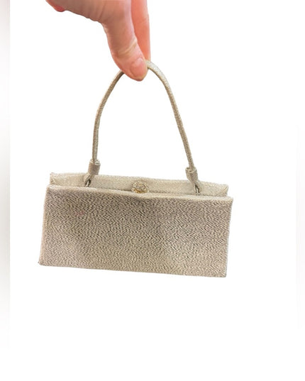 Vintage 1950s Wristlet clutch silver metalic evening even wedding bag party