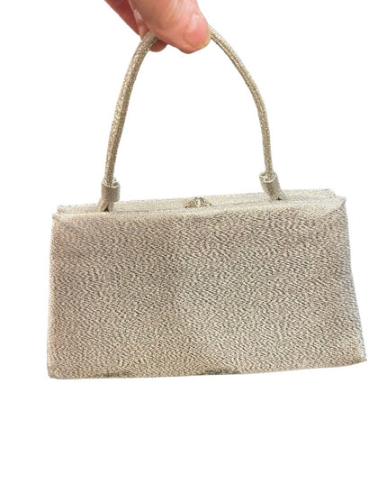 Vintage 1950s Wristlet clutch silver metalic evening even wedding bag party